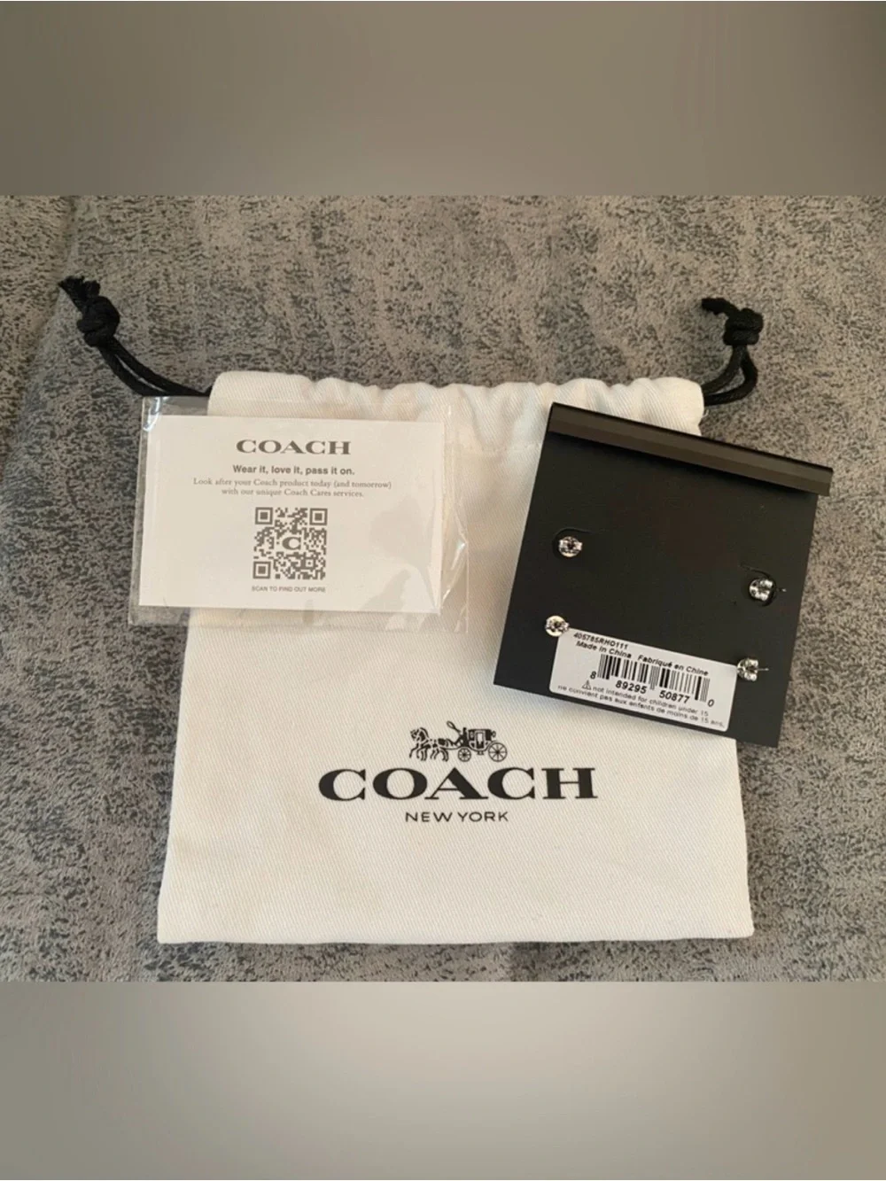 Coach Signature C & Stone Stud Silver Tone Earrings Set w/ Branded Dusty - NWT - Picture 2 of 3